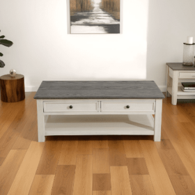 Dark Grey MDF Top And White Oak Drawer Living Room Storage Table