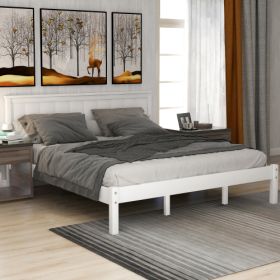 Platform Bed Frame With Headboard, Wood Slat Support, No Box Spring Needed, Queen, White