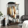 Industrial Metal Pipe Garment Rack with Wood Storage Shelves on Wheels