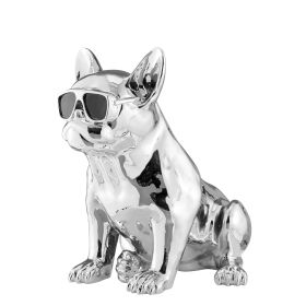 French Bulldog Sitting Sculpture / Chrome & Black