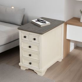 Dark Grey MDF Top And White Oak Drawer Living Room Side Cabinet