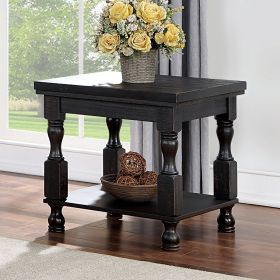 Rustic Style Antique Black 1pc END TABLE Open Bottom Shelf Plank Style Table Top Living Room Furniture