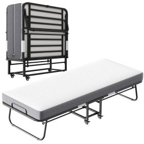 Folding Bed with Mattress 75" x 38" Rollaway Guest Bed Portable Foldable Bed for Adults with 5" Memory Foam Mattress Space-Saving Sturdy All Metal Ste