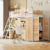 Twin Size Loft bed with L-shape Desk and Wardrobe, White