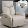 Beige Grey Leatheraire Swivel and Rocker Power Recliner Chair with Lumbar Support, Max Swivel Degree 270¬∞