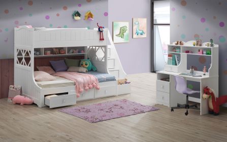 ACME Meyer Twin/Full Bunk Bed w/Storage Ladder & Drawers, White 38150