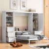 Queen Size Murphy Bed Wall Bed with Closet ,Drawers and Shelves,White