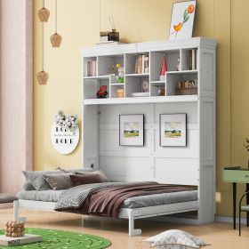 Queen Size Murphy Bed Wall Bed with Top Shelves & USB,White