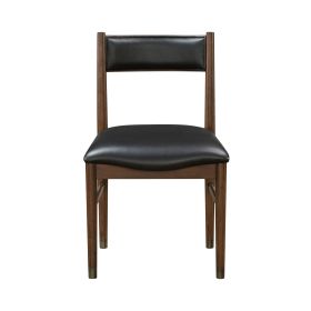 Black Leather Upholstered Side Chairs Set of 2, Modern Contemporary Cherry Finish Wooden Furniture Dining Chairs