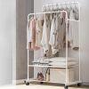 Clothing Rack with Wheels Double Rails Clothes Rack Rolling Rack for Indoor Bedroom Clothes Rack Max LoadShelf on Wheels(White)