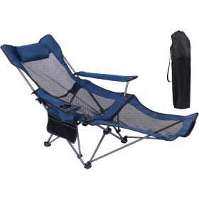 Camping Lounge Chair, Portable Camping Chair with Footrest, Folding Reclining Camping Chair,Storage Bag & Headrest, Mesh Recliner