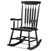 Patio Rocking Chair Solid Wood, Outdoor Porch Rocker Chair with Wooden Frame, Indoor Wooden Rocking Chair for Garden Backyard Balcony, Black