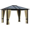 10' x 12' Hardtop Gazebo Canopy with Polycarbonate Roof, Aluminum Frame, Permanent Pavilion Outdoor Gazebo with Netting and Curtains for Patio, Garden