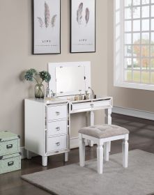 Traditional Formal White Color Vanity Set w Stool Storage Drawers 1pc Bedroom Furniture Set Tufted Seat Stool