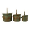 Tinged Metal Bucket Planter With Handles, Patina Rust Finish, Green, Set of 3