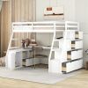 Twin Size Loft Bed with 7 Drawers 2 Shelves and Desk - White