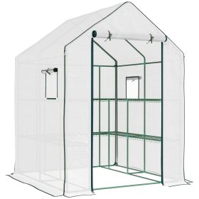 Outsunny 4.6' x 4.7' Portable Greenhouse, Water/UV Resistant Walk-In Small Outdoor Greenhouse with 2 Tier U-Shaped Flower Rack Shelves