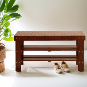 Pina Quality Solid Wood Shoe Bench, Cherry Finish