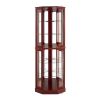 6 Shelf Corner Curio Display Cabinet with Lights, Mirrors and Adjustable Shelves, Cherry(E26 light bulb not included)