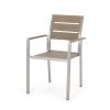 Outdoor Modern Aluminum Dining Chair with Faux Wood Seat (Set of 2), Natural and Silver