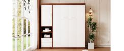 Full Size Murphy Bed Wall Bed with Cabinet,White