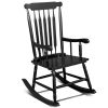 Patio Rocking Chair Solid Wood, Outdoor Porch Rocker Chair with Wooden Frame, Indoor Wooden Rocking Chair for Garden Backyard Balcony, Black