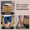 Ottoman Poof, Natural Seagrass Poufs, Hand Weave Round Footstool, Pouffe Accent Chair, Sitting Braided Footrest W/Jute Cover, Home Decorative Seat