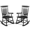 Patio Rocking Chair Solid Wood, Outdoor Porch Rocker Chair with Wooden Frame, Indoor Wooden Rocking Chair for Garden Backyard Balcony, Black