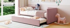 Twin Size Upholstered daybed with Pop Up Trundle, Pink