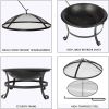 Bosonshop 22'' Outdoor Wood Burning BBQ Grill Firepit Bowl w/Spark Round Mesh Spark Screen Cover Fire Poker Patio Steel Fire Pit Bonfire for Backyard