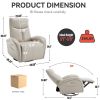 Beige Grey Leatheraire Swivel and Rocker Power Recliner Chair with Lumbar Support, Max Swivel Degree 270¬∞