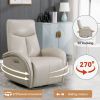 Beige Grey Leatheraire Swivel and Rocker Power Recliner Chair with Lumbar Support, Max Swivel Degree 270¬∞