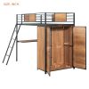 Twin Size Loft bed with L-shape Desk and Wardrobe, Black