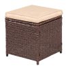 8-Piece Set Outdoor Rattan Dining Table And Chair Brown Wood Grain Rattan Khaki Cushion Plastic Wood Surface