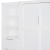 Queen Size Murphy Bed Wall Bed with Closet ,Drawers and Shelves,White