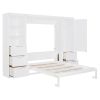 Queen Size Murphy Bed Wall Bed with Closet ,Drawers and Shelves,White