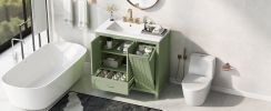 36" Bathroom Vanity with Sink, One Cabinet with Two doors and One Big Drawer and One Flip Drawer, Solid Wood and MDF Board, Green