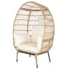 Wicker Egg Chair, Oversized Indoor Outdoor Lounger with Stand and Cushions for Patio Porch Backyard Living Room Balcony