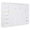 Queen Size Murphy Bed Wall Bed with Closet ,Drawers and Shelves,White