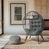 Wicker Egg Chair, Oversized Indoor Outdoor Lounger with Soft Cushions, Teardrop Cuddle Seat for Patio Porch Backyard Living Room Balcony