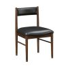 Black Leather Upholstered Side Chairs Set of 2, Modern Contemporary Cherry Finish Wooden Furniture Dining Chairs