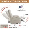 Beige Grey Leatheraire Swivel and Rocker Power Recliner Chair with Lumbar Support, Max Swivel Degree 270¬∞