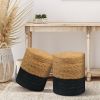 Ottoman Poof, Natural Seagrass Poufs, Hand Weave Round Footstool, Pouffe Accent Chair, Sitting Braided Footrest W/Jute Cover, Home Decorative Seat