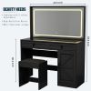 43.3"Makeup Vanity Table, Makeup Table with Large Mirror and LED Light Strip, Brightness Adjustable, Dressing Table Desk with 3 Drawers