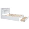 Queen Size Platform Bed with Storage Headboard and 2 Drawers, White