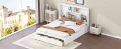 Queen Size Platform Bed with Storage Headboard and 2 Drawers, White