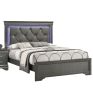 Dark Gray Faux Leather Tufted Headboard 1pc Queen Size Bed w LED Bedroom Furniture Gray Unique Texture FB Solid wood