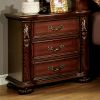 Brown Cherry Traditional 1pc Nightstand Solid wood 3-Drawers Bedside Table Pewter Hanging Pull Grand Design Bedroom Furniture