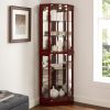 6 Shelf Corner Curio Display Cabinet with Lights, Mirrors and Adjustable Shelves, Cherry(E26 light bulb not included)