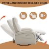 Beige Grey Leatheraire Swivel and Rocker Power Recliner Chair with Lumbar Support, Max Swivel Degree 270¬∞